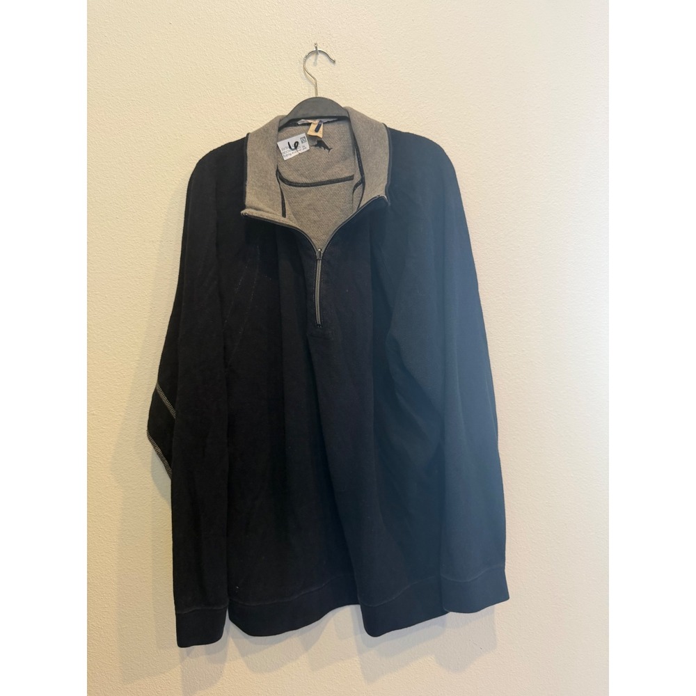 Tommy Bahama Mens XXL Reversible Quarter Zip Pullover Black Gray 100% Cotton